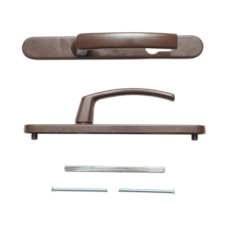 Coppia di maniglie per porta in PVC marrone con doppio vetro e placca 28x220 mm