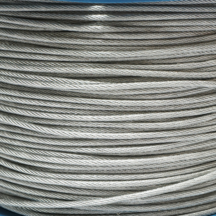 Cavo in acciaio zincato con rivestimento in PVC, 3 mm, 6x7+FC fili, carico massimo 230 kg, peso 5,07 kg, 250 m/rotolo