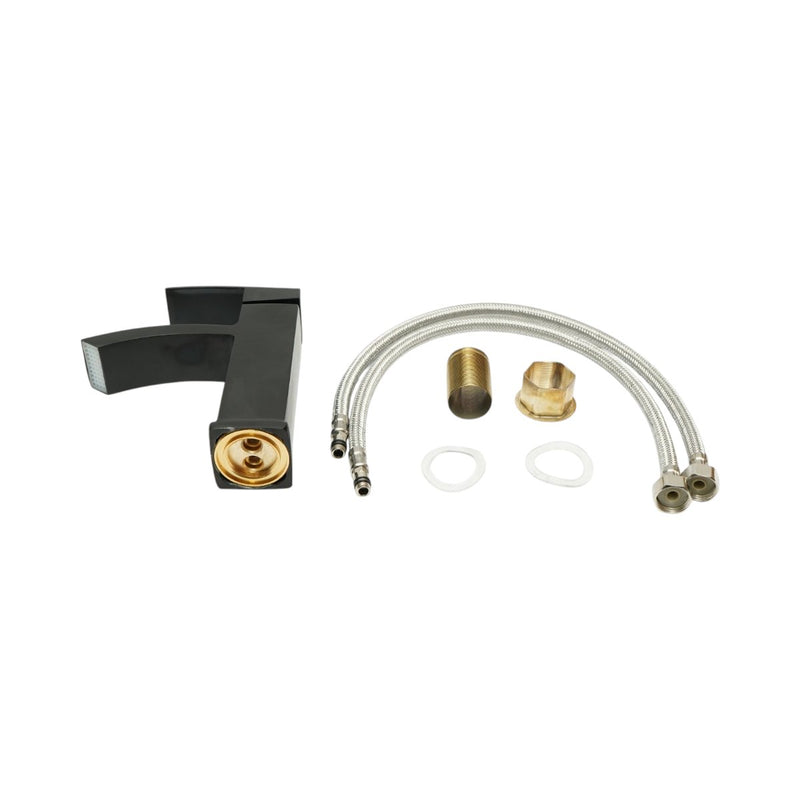 Miscelatore lavabo a cascata nero opaco, monocomando, flessibili inclusi Breckner Germany