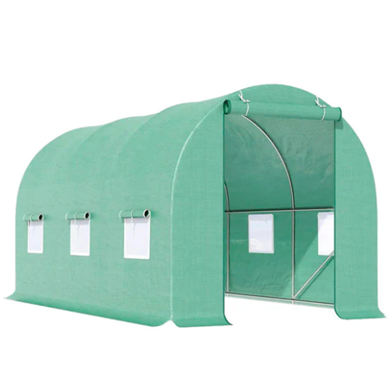 Serra da giardino 300×200×200 cm, telo verde in PE con rete 140 g/m² anti-UV, 1 porta, 6 finestre, tubo in acciaio zincato 19 mm THOR