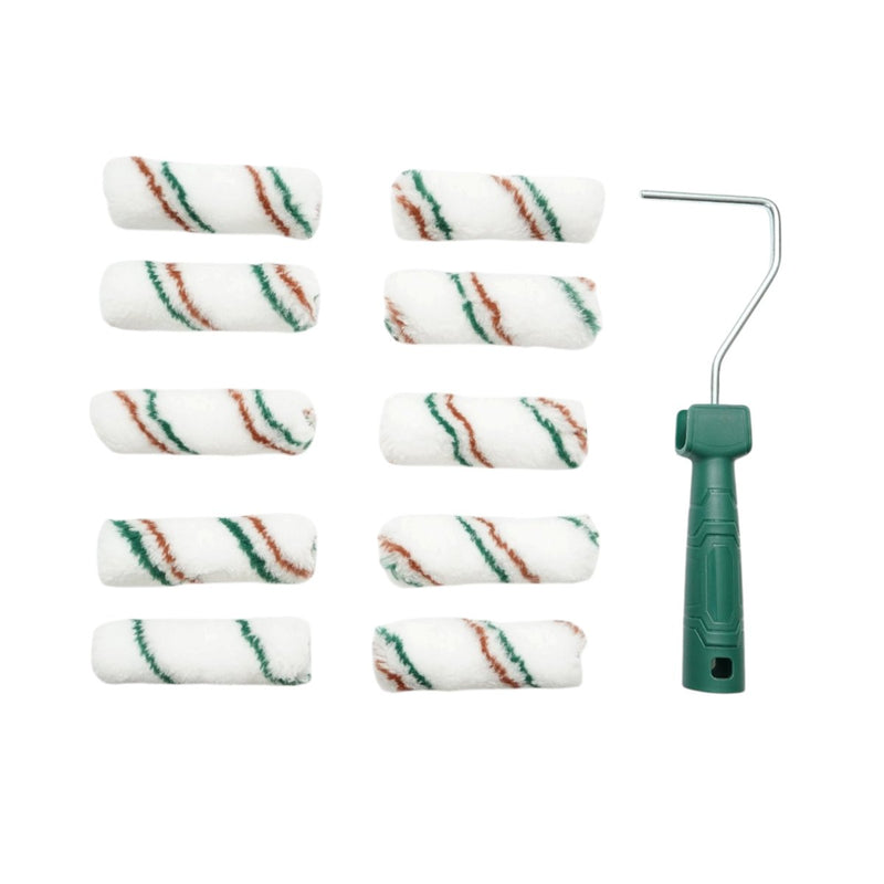Set di mini rulli per verniciatura: 10 rulli in poliestere (10 cm), manico in PP, vaschetta per vernice e rivestimento per vaschetta (13 pezzi) Breckner Germany