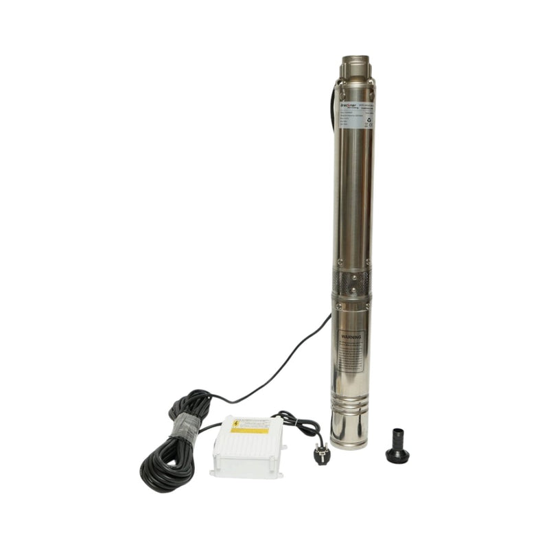 Pompa sommersa per acqua in acciaio inox, 1,5 kW, 220 V, Ø100 mm, portata 5 m³/h, prevalenza 60 m, 9 giranti in ceramica, raffreddamento a olio, quadro di controllo K90QJD2-60/9-1.5 Breckner Germany