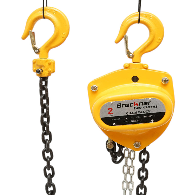 Paranco manuale a catena da 3 m, portata massima 2000 kg, gancio di sicurezza da 2 t Breckner Germany