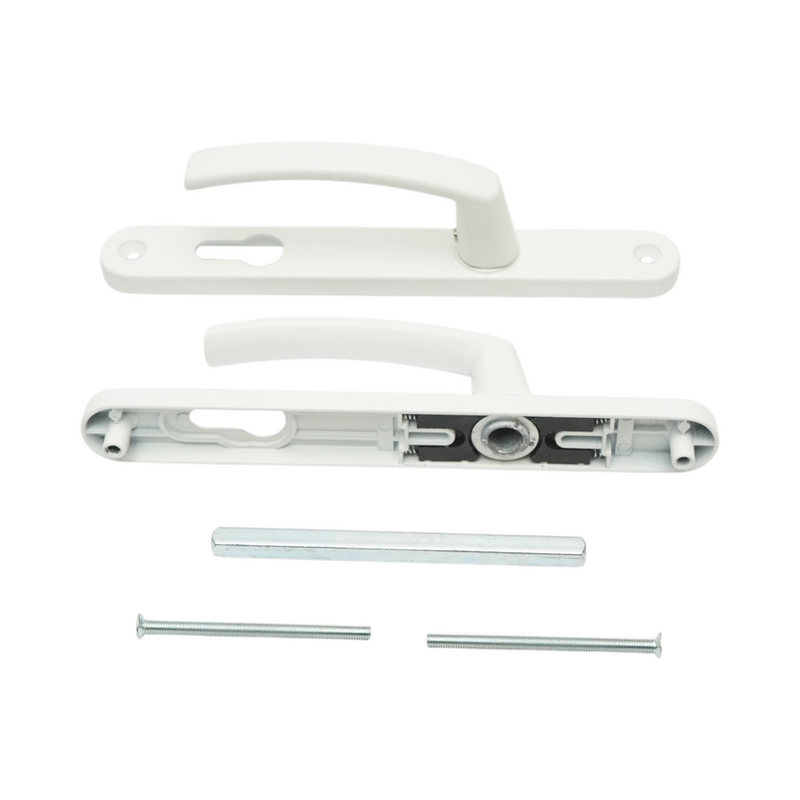 Coppia di maniglie per porta in PVC bianco con doppio vetro e placca 28x220 mm