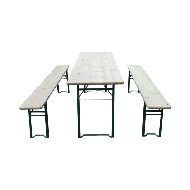 Set birreria con tavolo e 2 panche pieghevoli in legno massello per giardino, terrazza, eventi 2200x600x770mm