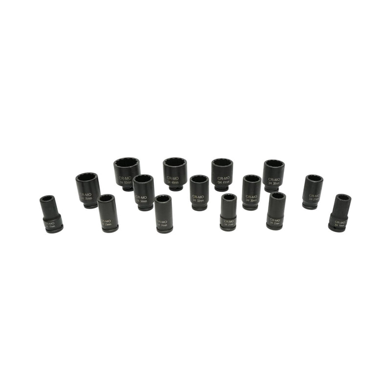 Set di 15 bussole a impatto esagonali lunghe da 3/4" (17–50 mm), in acciaio Cr-Mo Breckner Germany