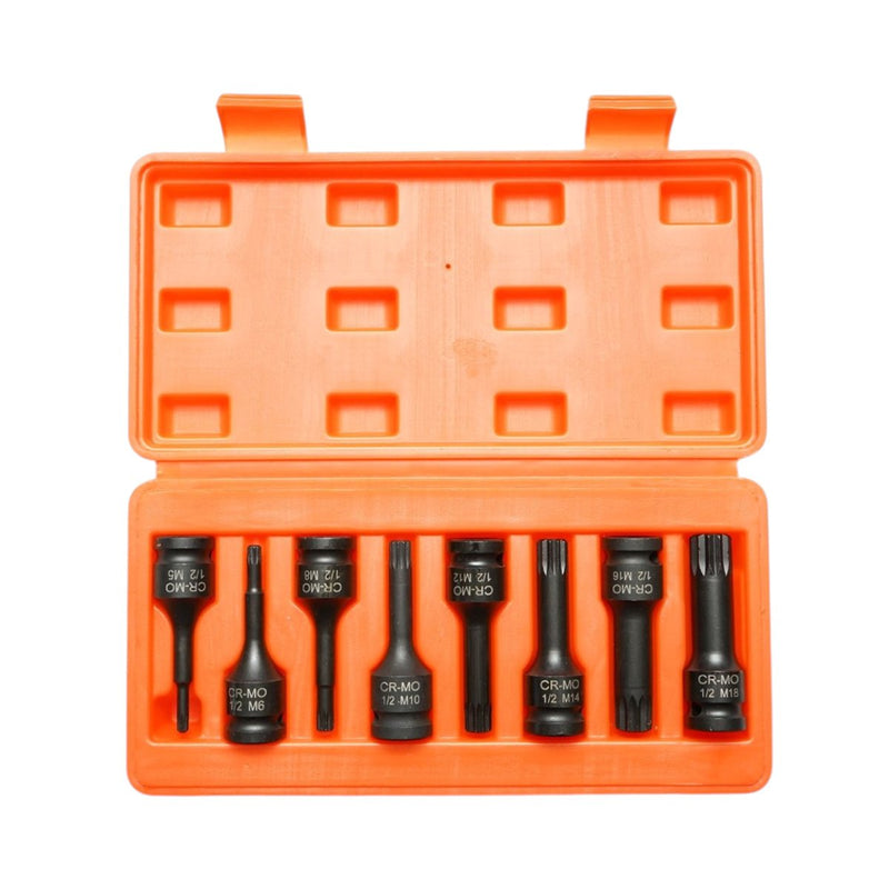 Set di 8 bussole a inserto Spline lunghe per avvitatori a impulsi, attacco da 1/2" (M5–M18) Breckner Germany