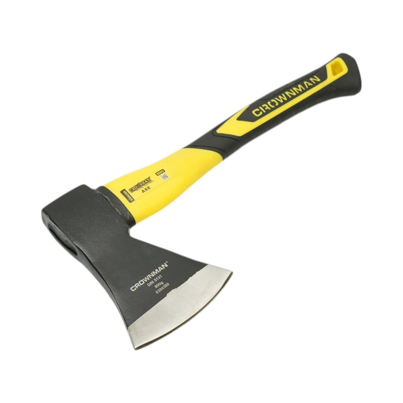Accetta professionale Crownman da 800 g con lama in acciaio forgiato, manico in fibra di vetro e impugnatura antiscivolo in TPR.