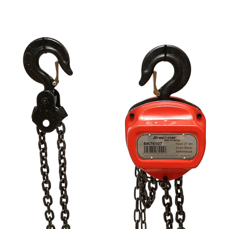 Paranco manuale con catena da 3 m, portata massima 2000 kg, gancio di sicurezza Breckner Germany
