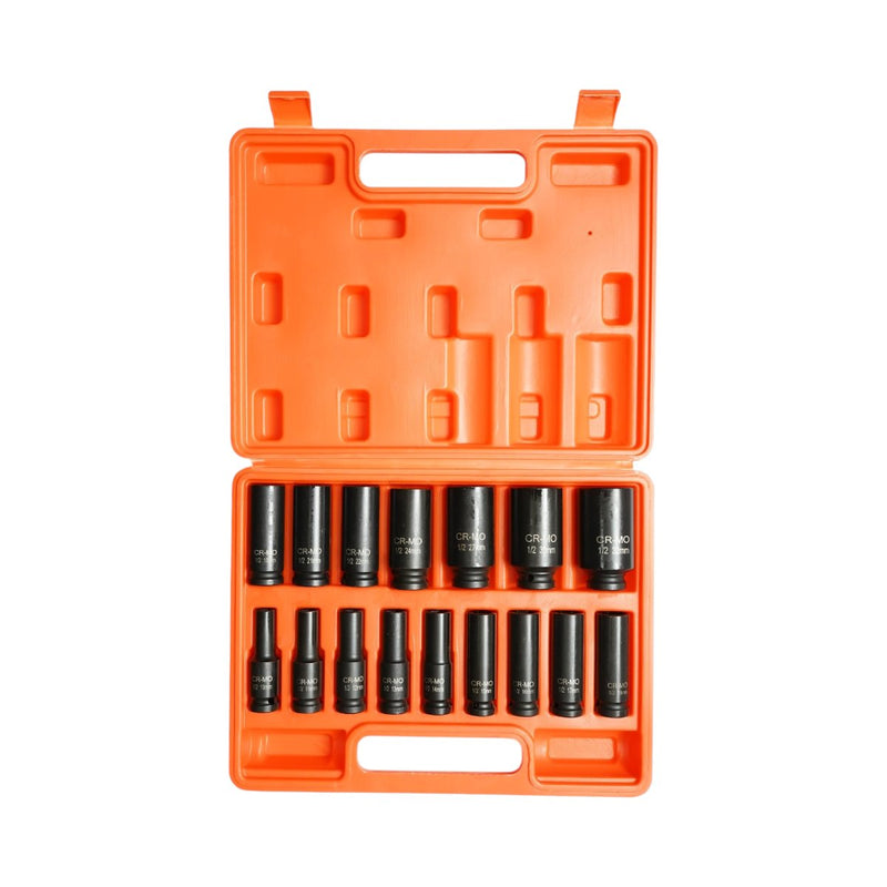 Set di 16 bussole a impatto lunghe, 10–32 mm, attacco 1/2", Cr-Mo Breckner Germany