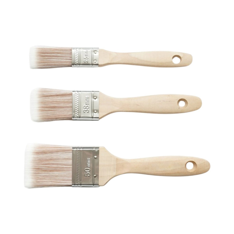 Set di 3 pennelli piatti (25 mm, 38 mm, 50 mm), setole in PET, manico in legno Breckner Germany