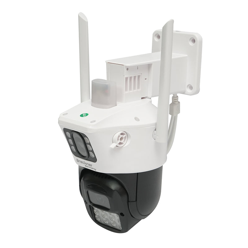 Telecamera di sorveglianza a doppia lente da 6 MP, Wi-Fi P2P, rotazione PTZ a 360° con sensore di movimento, sirena, rilevamento umano, supporto per Google Assistant e app iCSee.
