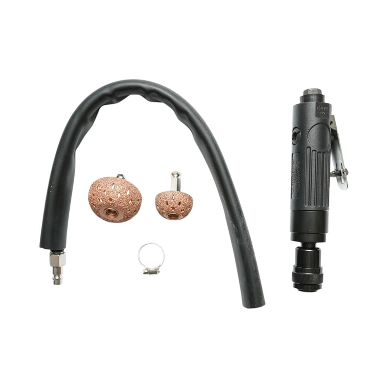 Smerigliatrice pneumatica dritta, 2500 giri/min, mandrino a cambio rapido da 11 mm, pressione di 6,3 bar, per la riparazione di pneumatici. Breckner Germany
