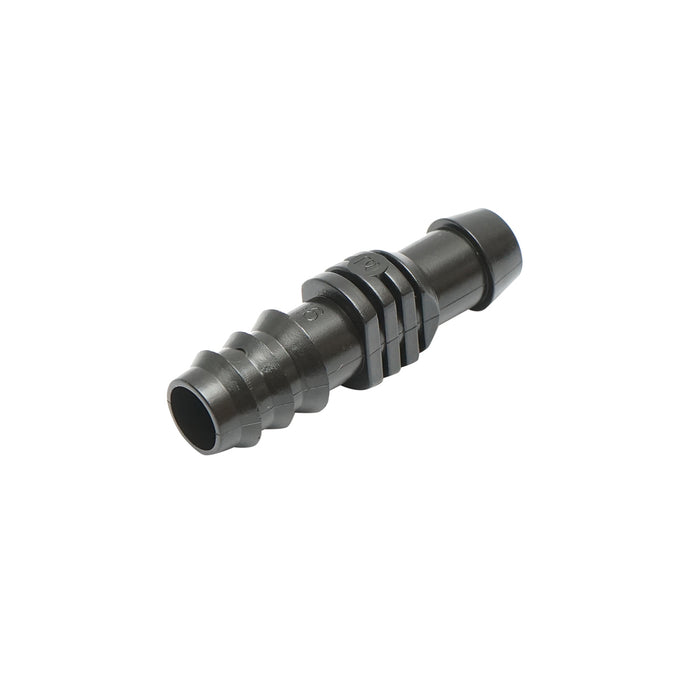 Connettore per linea di tubo di gocciolamento D16mm per sistemi di irrigazione.