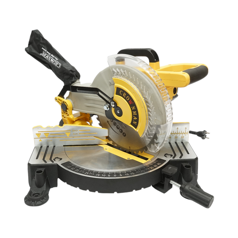 Sega circolare da banco stazionaria 1850 W, 220 V, disco da 255 mm, 40 denti, taglio inclinato a 45°, 4200 giri/min, Crownman.