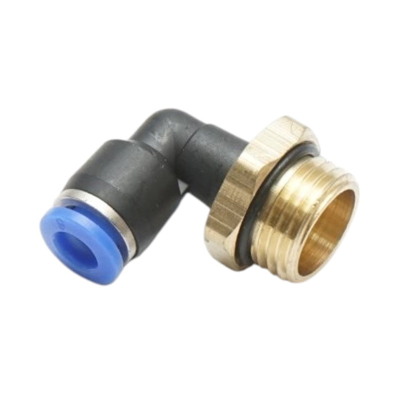 Raccordo a gomito a innesto rapido in plastica da 6 mm con filetto maschio in ottone M16