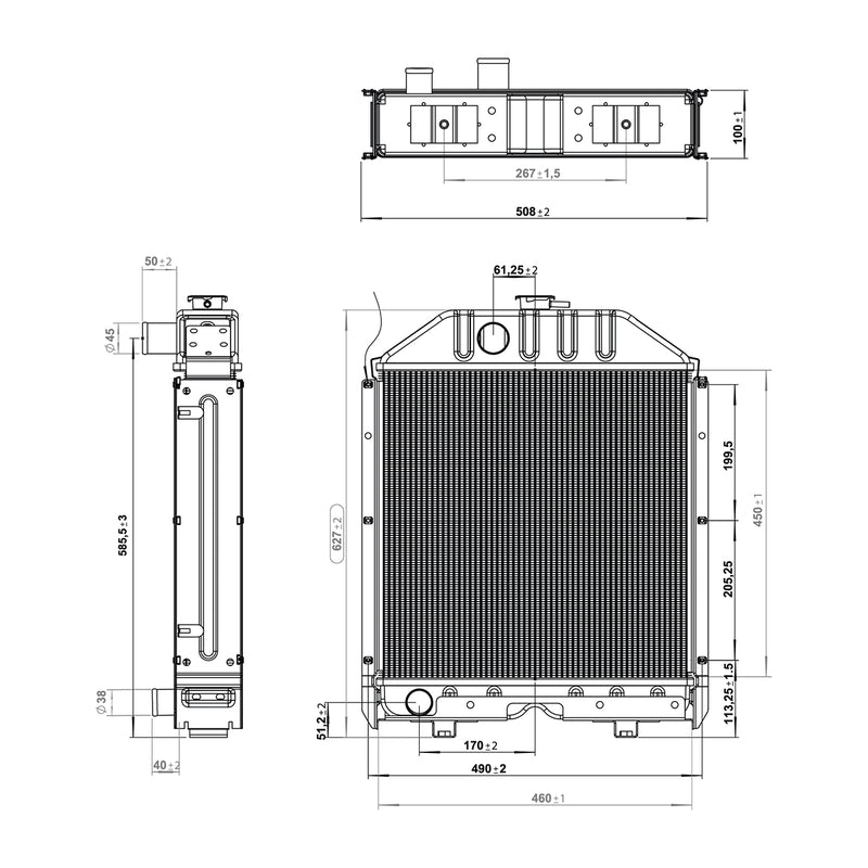 Radiatore di raffreddamento acqua per Fiat 55-90 – codici OEM 4997175, 5132826, 5139028, 5153483, 5159617, 150-39. Breckner Germany
