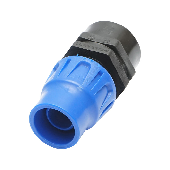 Giunto di collegamento con filettatura interna D20mmx3/4, PN6 per tubo di gocciolamento.