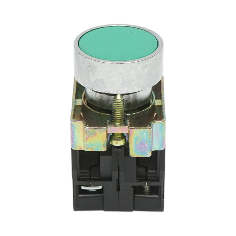 Pulsante in metallo verde con ritorno 1NO+1NC, 400V/10A, LAY5 Breckner Germany