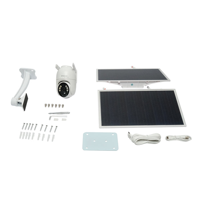 Telecamera di sorveglianza 2 MP con pannello solare e batteria da 18.000 mAh, scheda SIM 4G, rotazione 360° PTZ, rilevamento umano PIR e applicazione Ubox