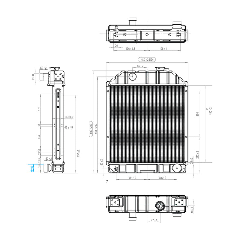 Radiatore di raffreddamento dell'acqua del motore Ford 600 × 480 × 65 mm, codice OEM 81817280, C7NN8005L, D8NN8005PA, C7NN8005E, 4826