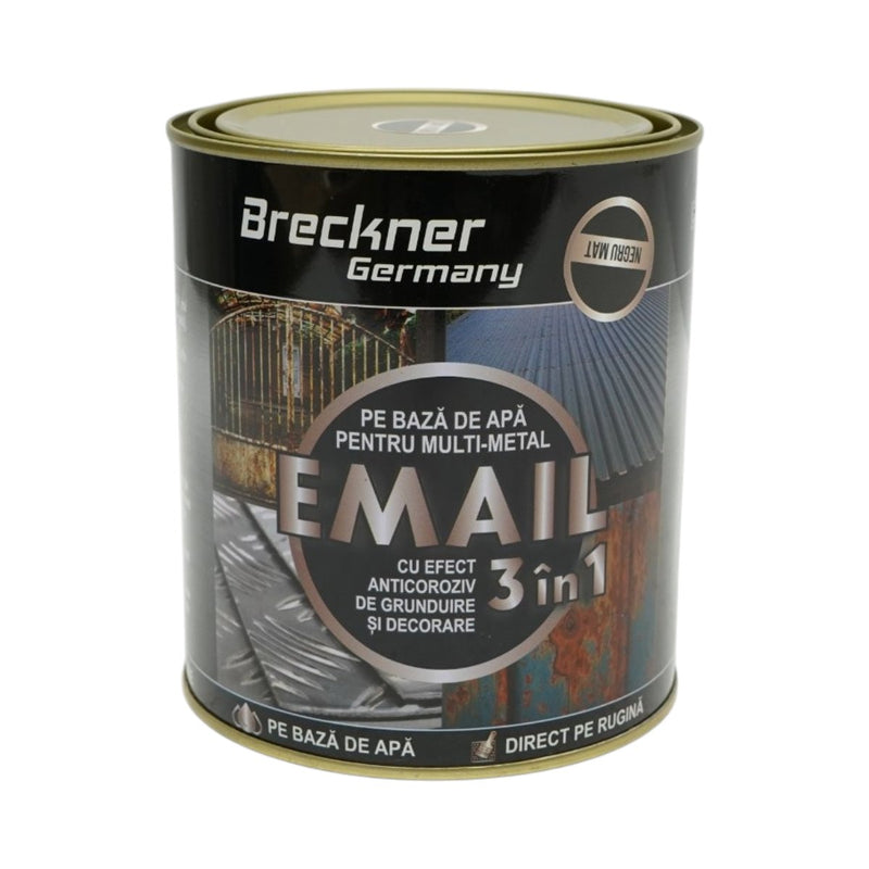 Smalto anticorrosivo 3 in 1 nero opaco per metallo, 750 g, applicabile direttamente sulla ruggine, a base d'acqua. Breckner Germany