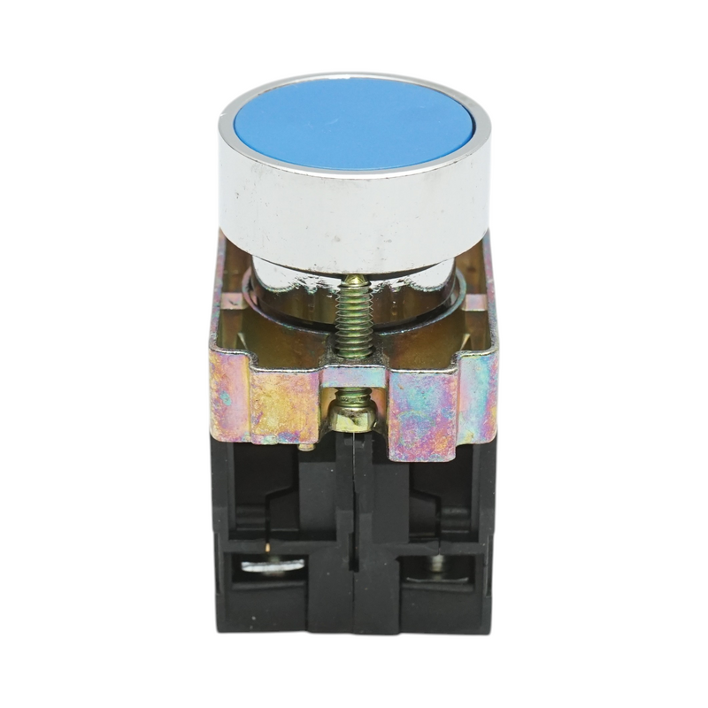 Pulsante in metallo blu con ritorno 1NO+1NC, 400V/10A, LAY5 Breckner Germany