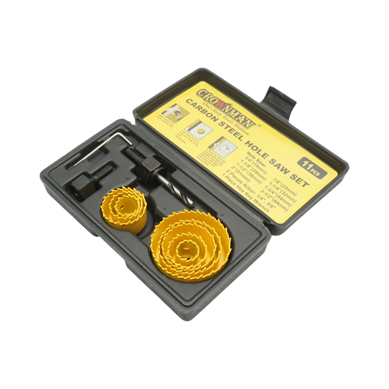 Set di 11 seghe a tazza Crownman in acciaio al carbonio (19–64 mm) per legno, cartongesso e PVC
