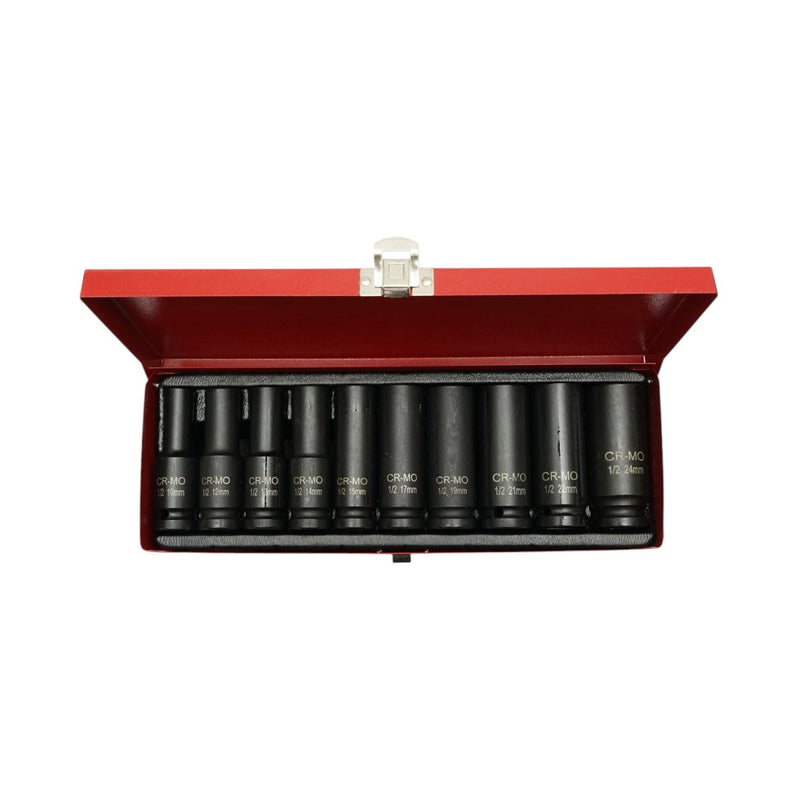 Set di 10 bussole a impatto lunghe con attacco da 1/2" (10–24 mm), Cr-Mo Breckner Germany