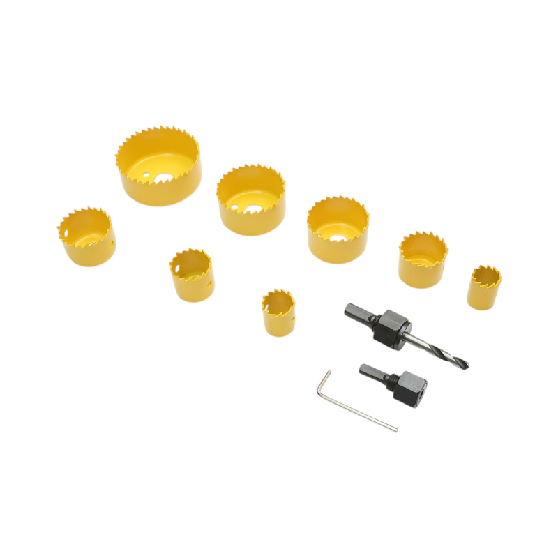 Set di 11 seghe a tazza Crownman in acciaio al carbonio (19–64 mm) per legno, cartongesso e PVC