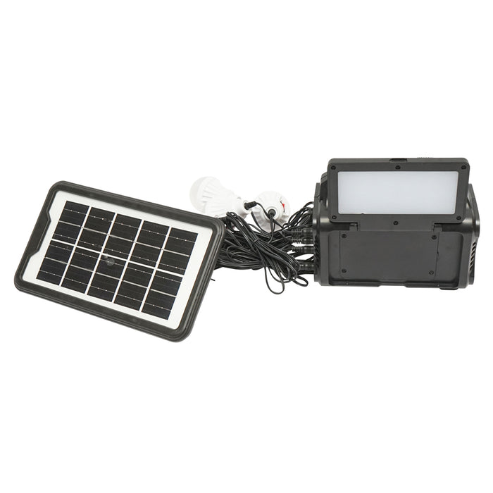 Kit di illuminazione LED portatile con 4 lampadine/proiettore, pannello solare, radio FM e batteria da 10000 mAh per la pesca in campeggio GD-8076