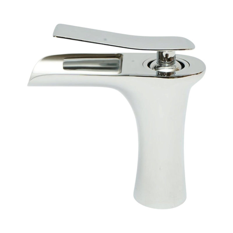 Rubinetto di alta qualità in rame per lavabo da bagno, erogazione a cascata, design rotondo, monocomando, finitura cromata lucida, flessibili inclusi.
