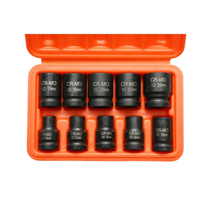 Set di 10 bussole corte a impatto in Cr-Mo con attacco da 1/2" (10–24 mm) Breckner Germany