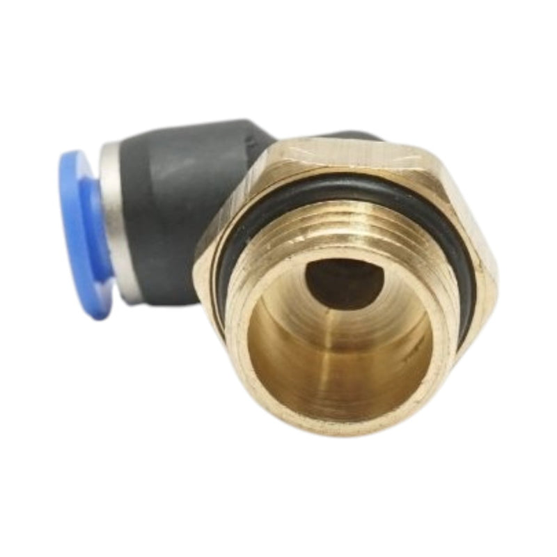 Raccordo a gomito a innesto rapido in plastica da 6 mm con filetto maschio in ottone M16