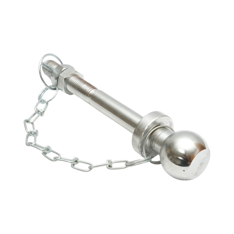 Sfera di traino da 50 mm, filettatura M22, lunghezza 190 mm, con catenella e spina di sicurezza.