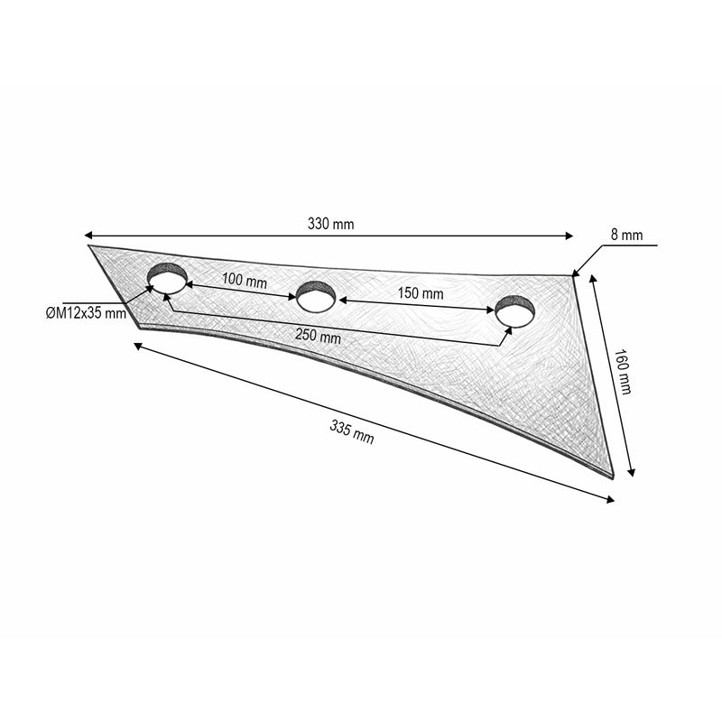 Petto del versoio destro per aratro Kverneland – codice OEM 073231.