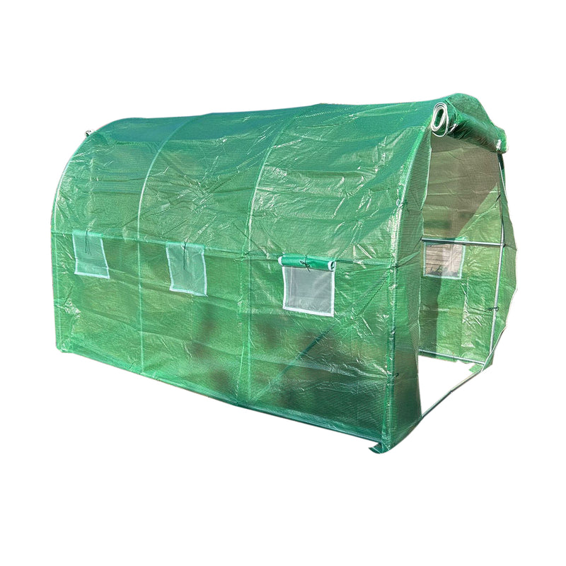 Serra da giardino 300×200×200 cm con sistema di irrigazione, telo verde in PE con rete 140 g/m² anti-UV, 6 finestre, 2 porte, tubo in acciaio zincato 25 mm THOR