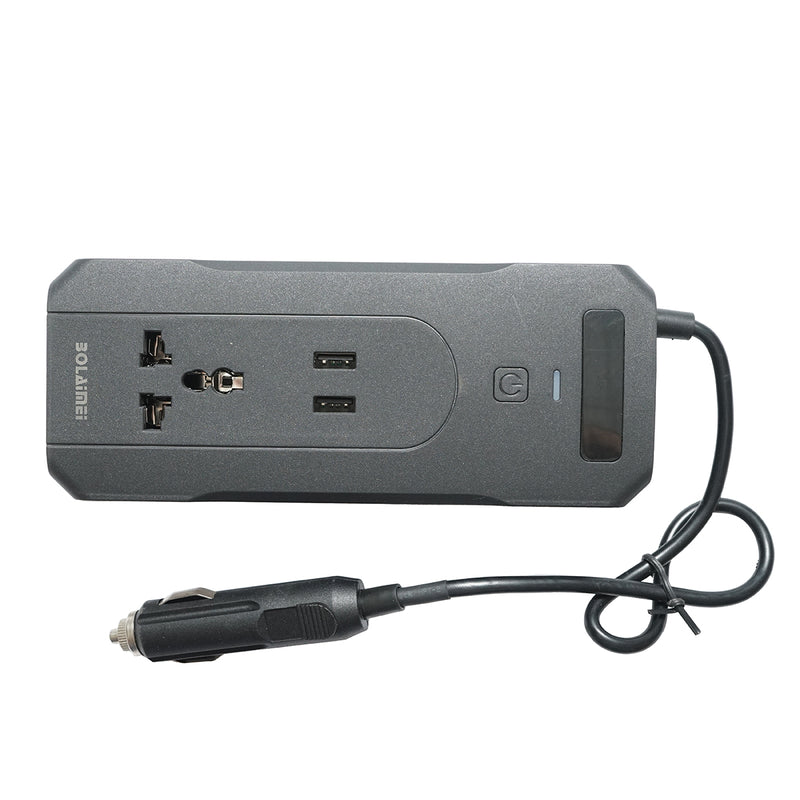 Inverter di potenza 12V-220V da 200W, display LED digitale, onda sinusoidale modificata, porte USB e USB-C, uscita AC per laptop, telefono e frigorifero portatile.