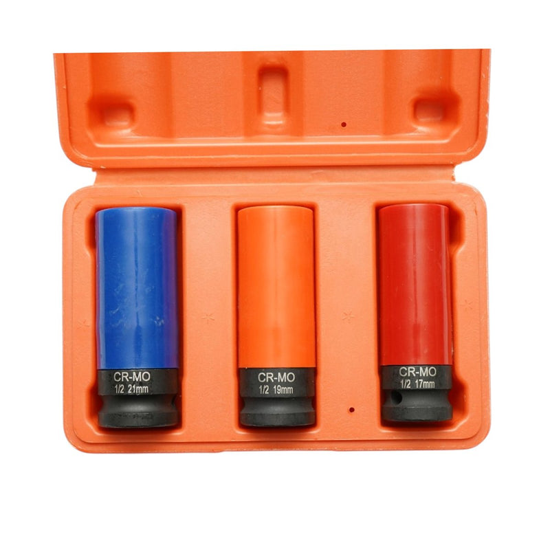 Set di bussole a impatto per dadi ruota con protezione per cerchi (17 mm, 19 mm, 21 mm, attacco 1/2", Cr-Mo) Breckner Germany