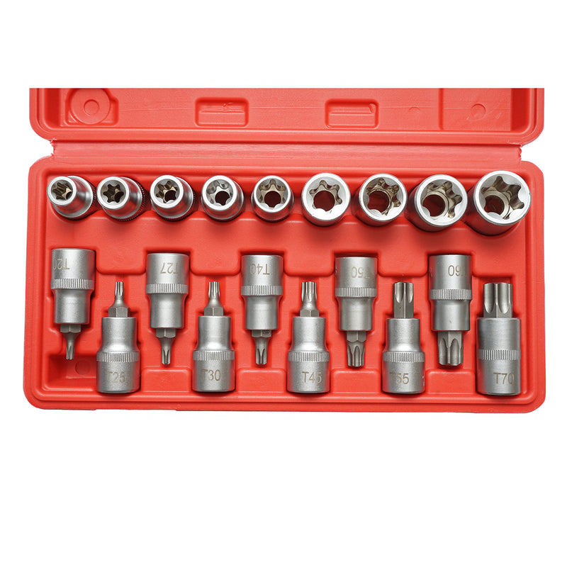 Set di chiavi a bussola E-Torx E10-E24, punte Torx T20-T70, 1/2 pollice quadrato 19 pezzi