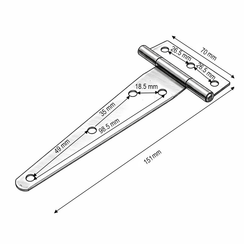 Cerniera a T per cancelli, 70x151 mm, acciaio nero, viti incluse