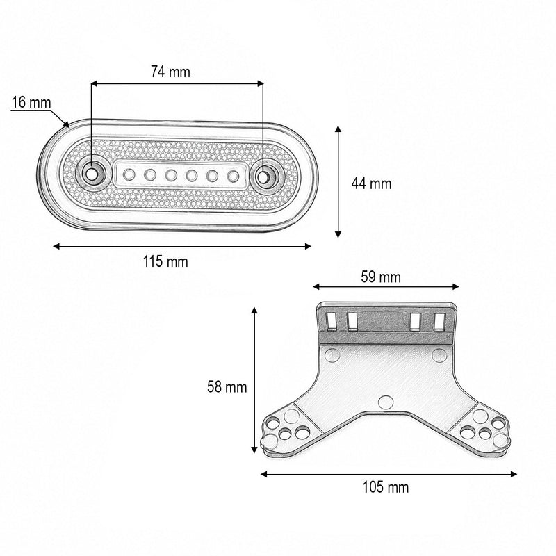 Luce di ingombro laterale ovale LED NEON, 12V-24V, ambra, 24 LED, con staffa, 115x44x16 mm Breckner Germany