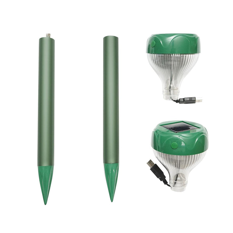 Repellente Solare Dissuasore Dispositivo Sonico per Talpe, Serpenti, Set da 2, 400-1000 Hz, 650-800 m², Batteria Ricaricabile 3,7 V, Pannello Solare 60×60 mm