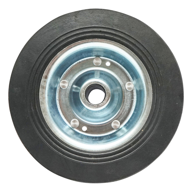 Ruota in gomma da 200x50 mm con cerchio in metallo per ruotino di manovra di rimorchi, per montaggio su asse da 20 mm di diametro.