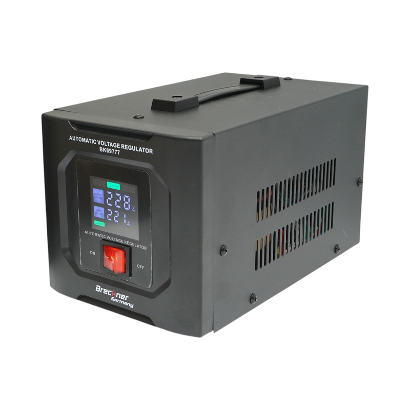 Stabilizzatore di tensione automatico 2000 VA, 1200 W, 140-250 V CA, monofase a relè, 2 prese Schuko da 230 V, display LCD Breckner Germany