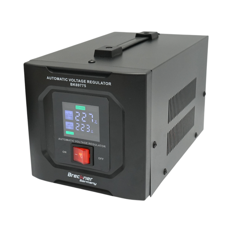 Stabilizzatore di tensione automatico 500VA, 300W, 140-250VAC con relè monofase, 1 presa Schuko 230V, display LCD Breckner Germany