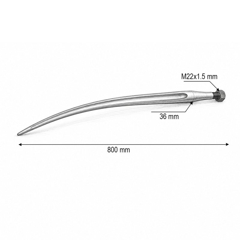 Dente curvo a C per forca carica-balle 22x36x800 mm