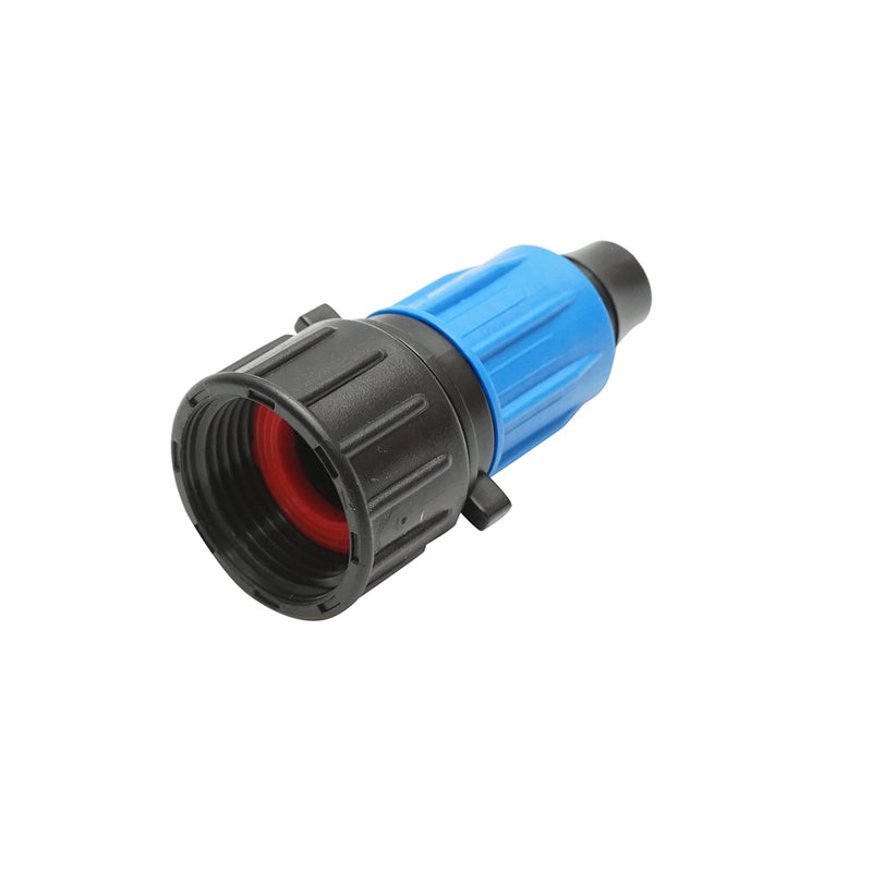 Giunto per collegamento di tubo di gocciolamento D16mmx3/4 pollice con filettatura interna per sistemi di irrigazione.