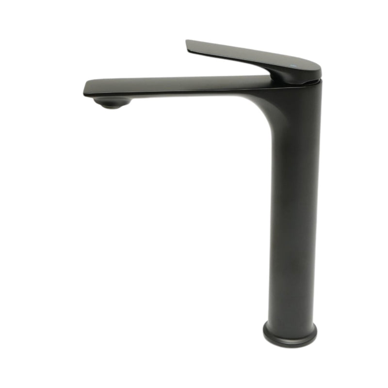 Rubinetto premium per lavabo da bagno in rame, con bocca lunga, design arrotondato, miscelatore monocomando, finitura nero opaco e flessibili inclusi.