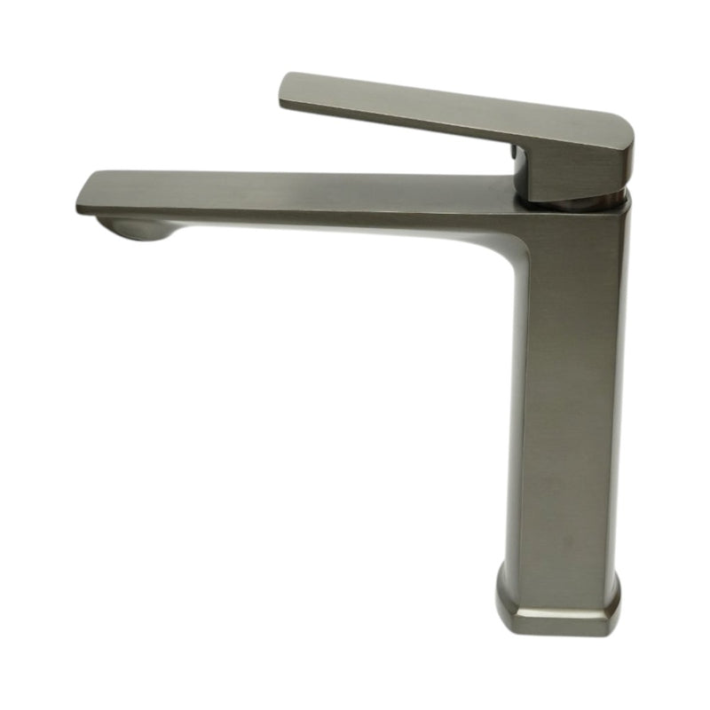 Miscelatore alto a sezione quadrata per lavabo, monocomando, finitura grigio grafite satinato, acciaio inox, flessibili inclusi